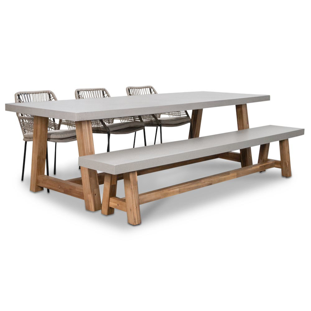 Veltis/Seville zand stoel-bank dining tuinset | 6 personen | betonlook | 250cm