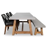 Veltis/Seville zwart hout stoel-bank dining tuinset | 6 personen | betonlook + touw | 250cm
