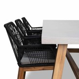 Veltis/Seville zwart hout stoel-bank dining tuinset | 6 personen | betonlook + touw | 250cm