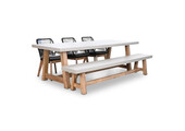 Veltis/Seville zwart hout stoel-bank dining tuinset | 6 personen | betonlook + touw | 250cm
