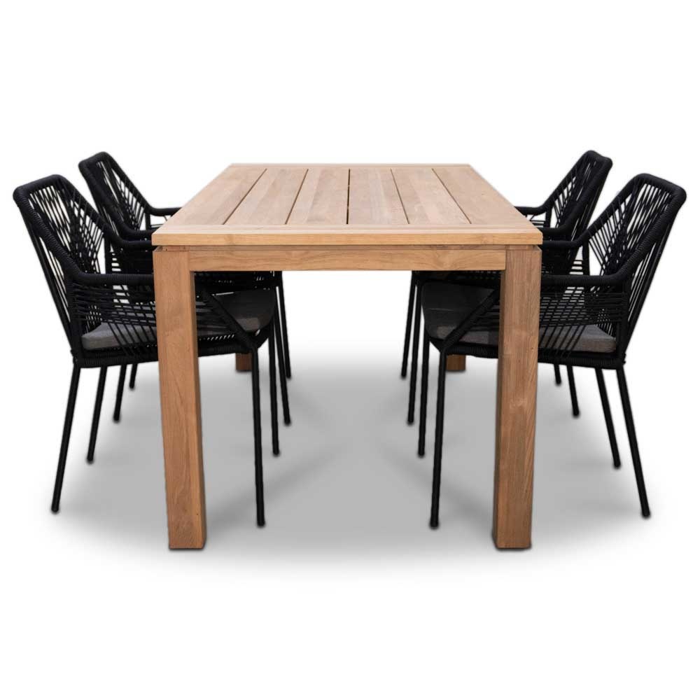 Eton/Seville zwart dining tuinset 5-delig | teakhout | 160cm