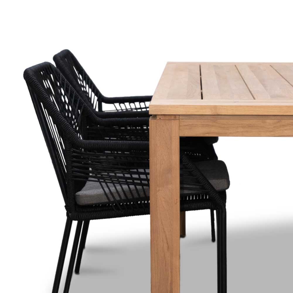 Eton/Seville zwart dining tuinset 5-delig | teakhout | 160cm
