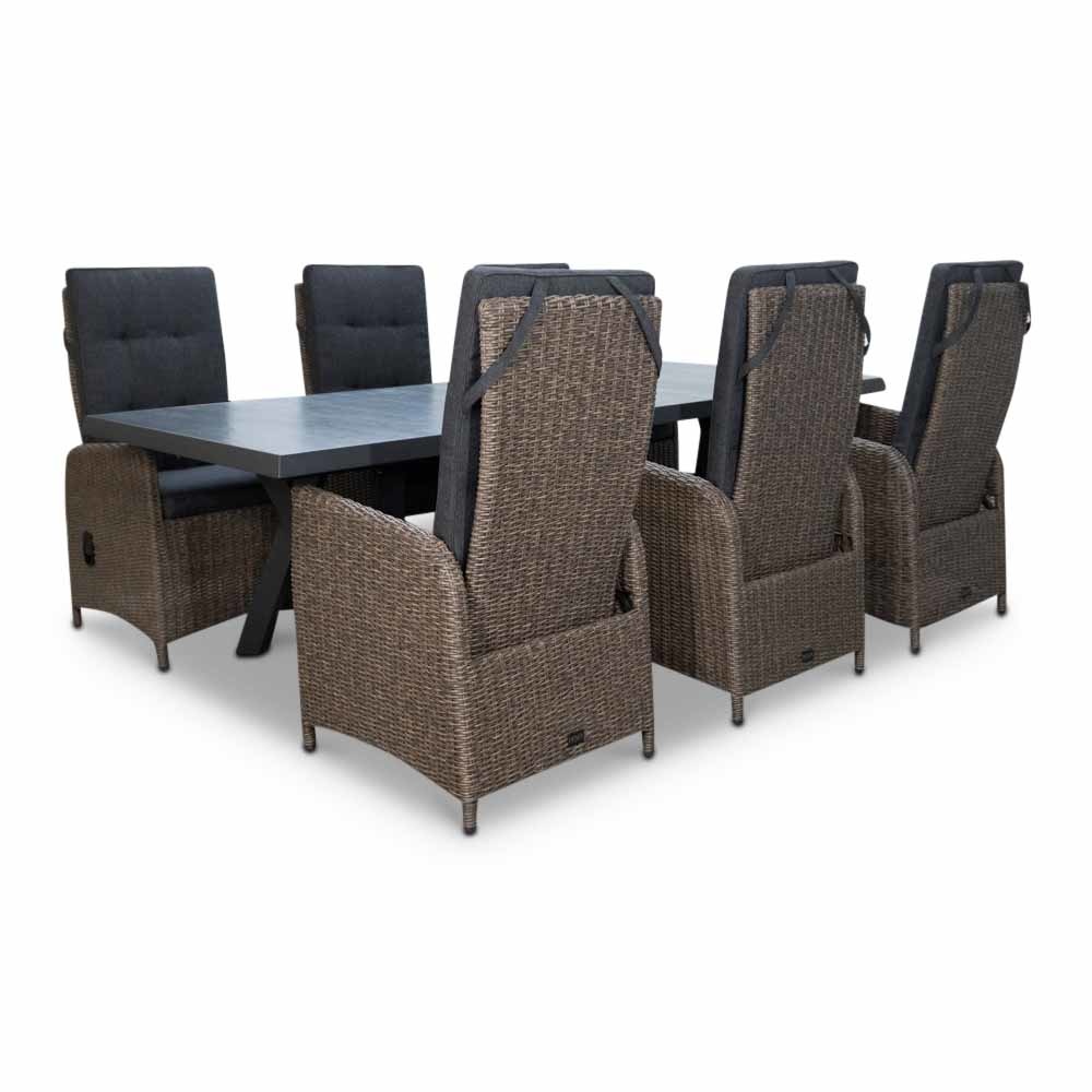 Castilla Negro/Nantes Blended Brown dining tuinset 7-delig | verstelbaar | 247cm