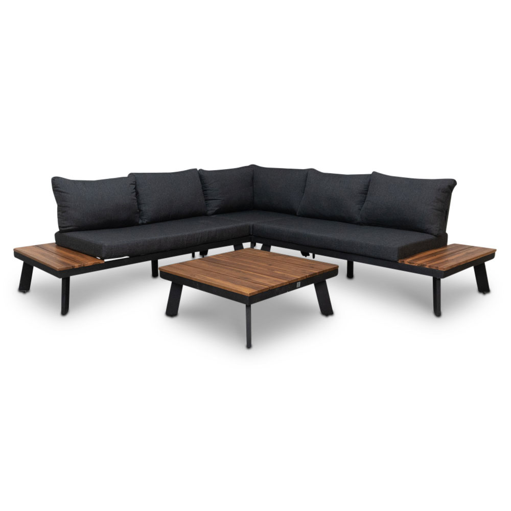 New York hoek loungeset 5 personen | aluminium + hardhout | Light Teaklook | 4-delig - 248x248cm afbeelding
