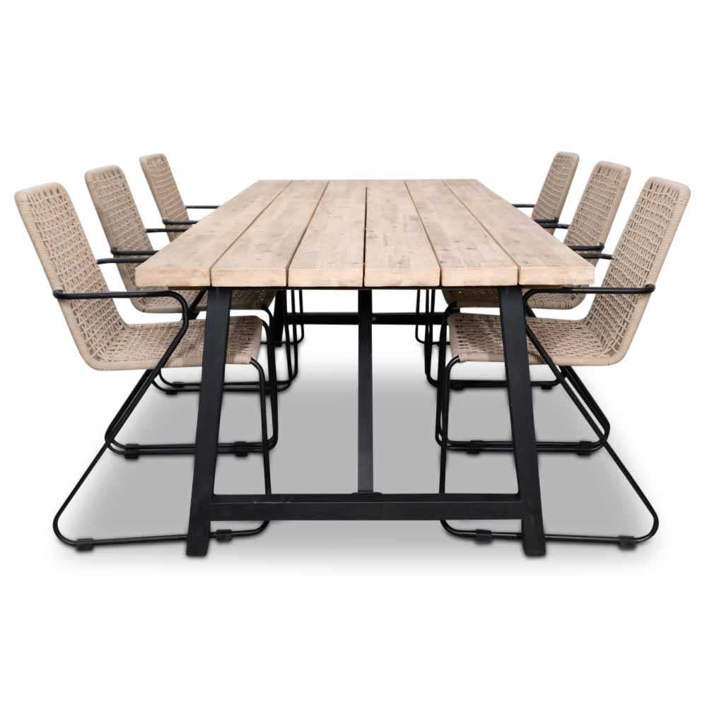 Xavier/Mendes zand dining tuinset 7-delig | stapelbaar | 220cm
