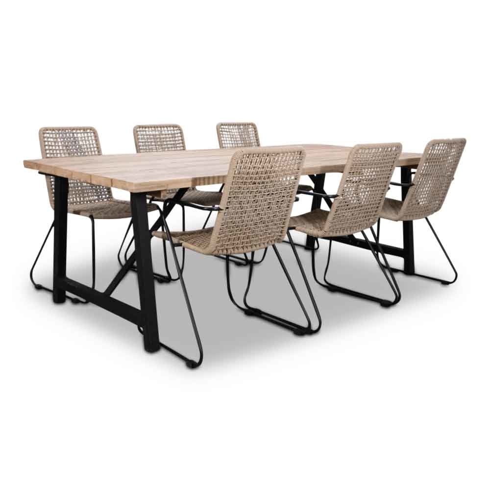 Xavier/Mendes zand dining tuinset 7-delig | stapelbaar | 220cm