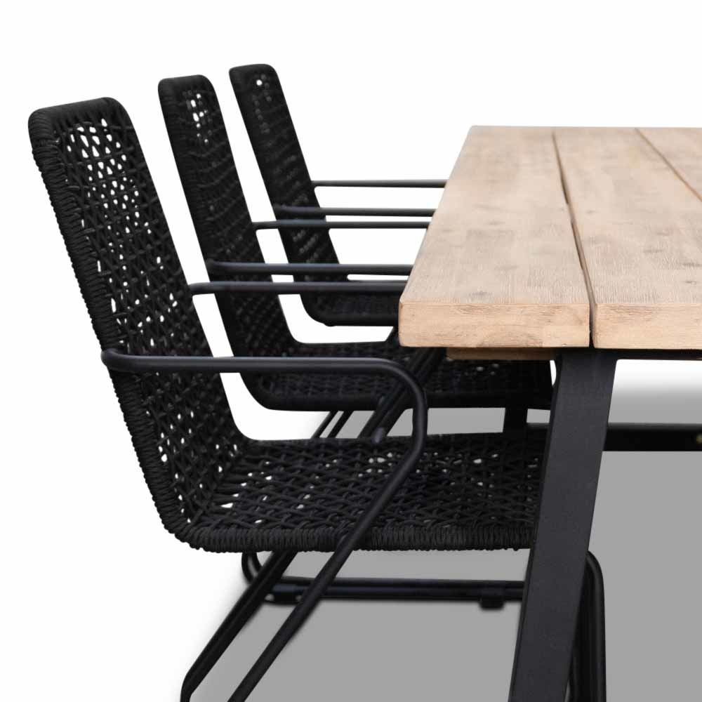 Xavier/Mendes zwart dining tuinset 7-delig | stapelbaar | 220cm