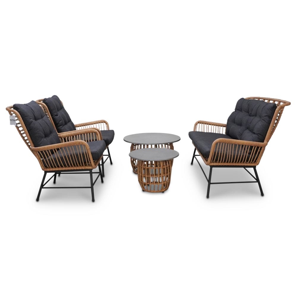 Dex stoel-bank loungeset 5-delig Bamboo antraciet