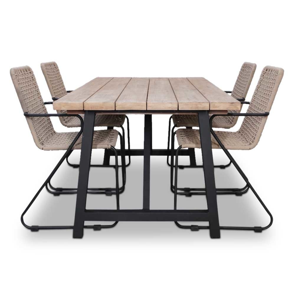 Xavier/Mendes zand dining tuinset 5-delig | stapelbaar | 160cm