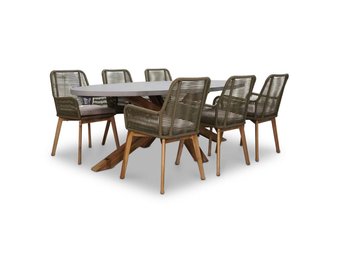 Livorno/Padua dining tuinset | 6 personen | betonlook + touw | 240cm