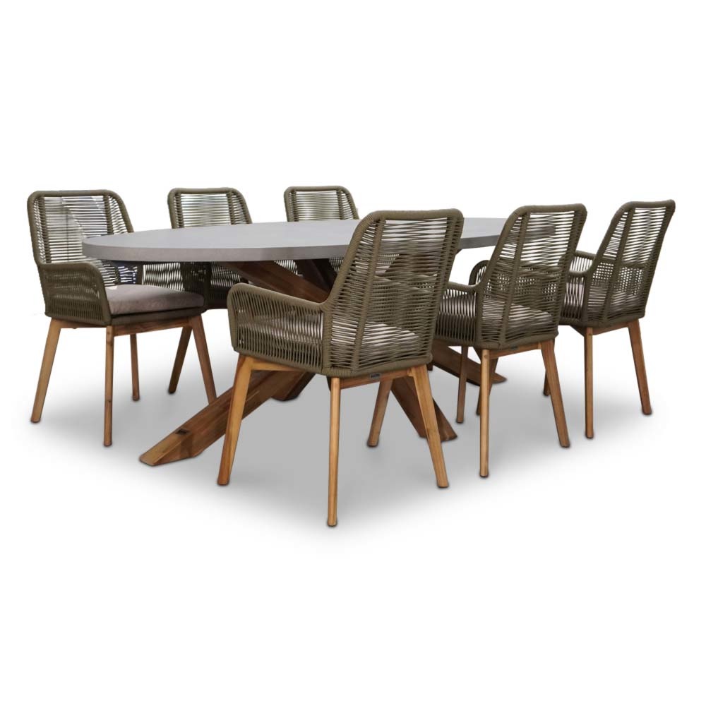 Livorno/Padua dining tuinset | 6 personen | betonlook + touw | 240cm afbeelding
