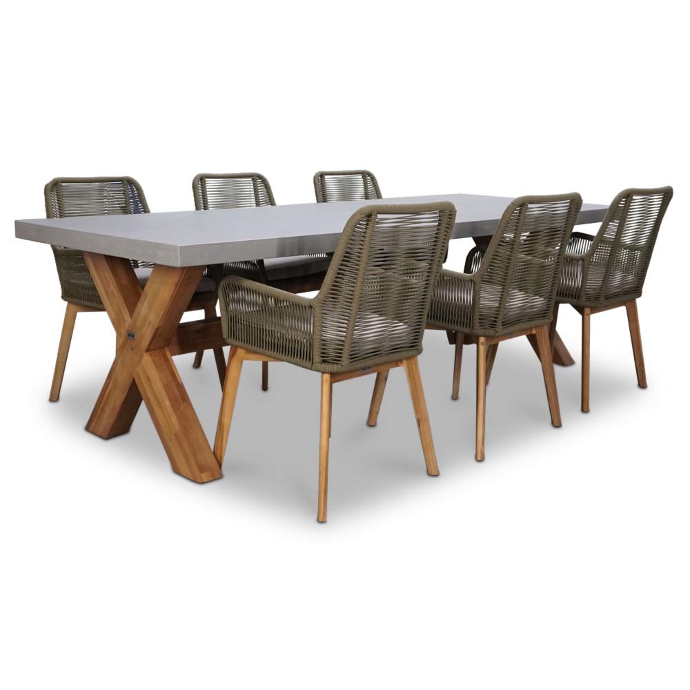 Norwich/Padua dining tuinset | 6 personen | betonlook + touw | 250cm afbeelding