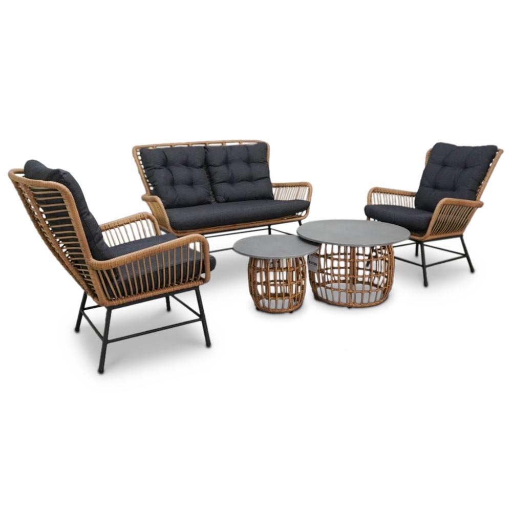 Dex stoel-bank loungeset 5-delig Bamboo antraciet