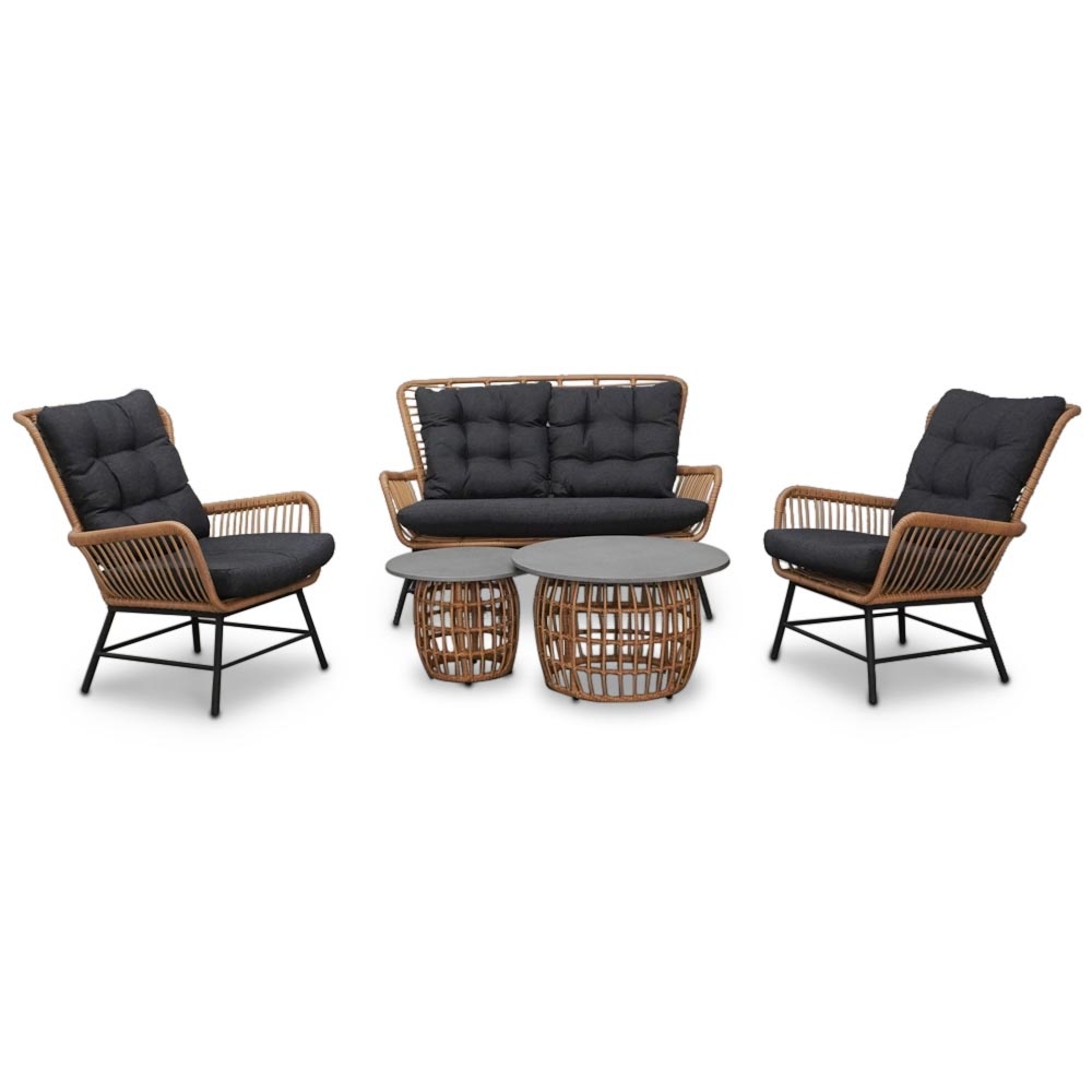 Dex stoel-bank loungeset 5-delig Bamboo antraciet