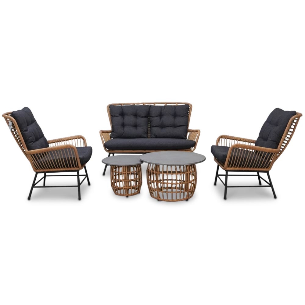 Dex stoel-bank loungeset 5-delig Bamboo antraciet