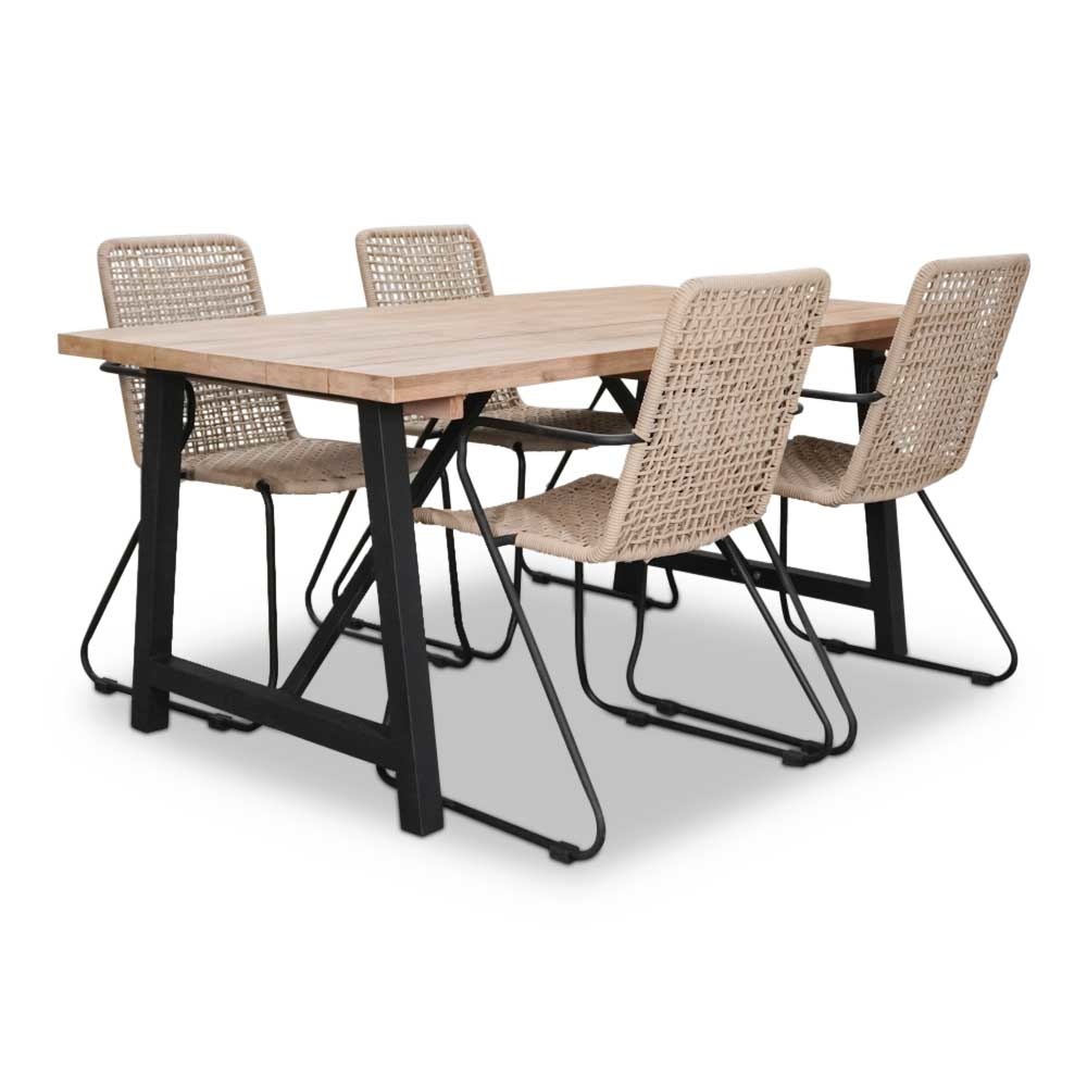 Xavier/Mendes zand dining tuinset 5-delig | stapelbaar | 160cm
