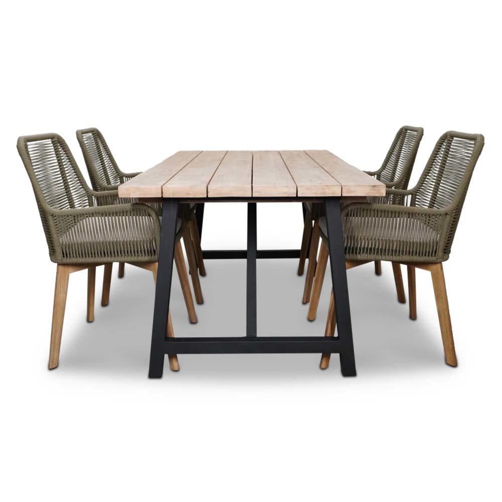 Xavier/Padua dining tuinset 5-delig | hardhout + touw | 160cm