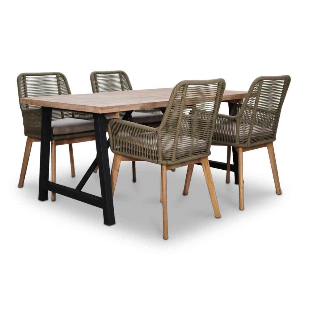 Xavier/Padua dining tuinset 5-delig | hardhout + touw | 160cm