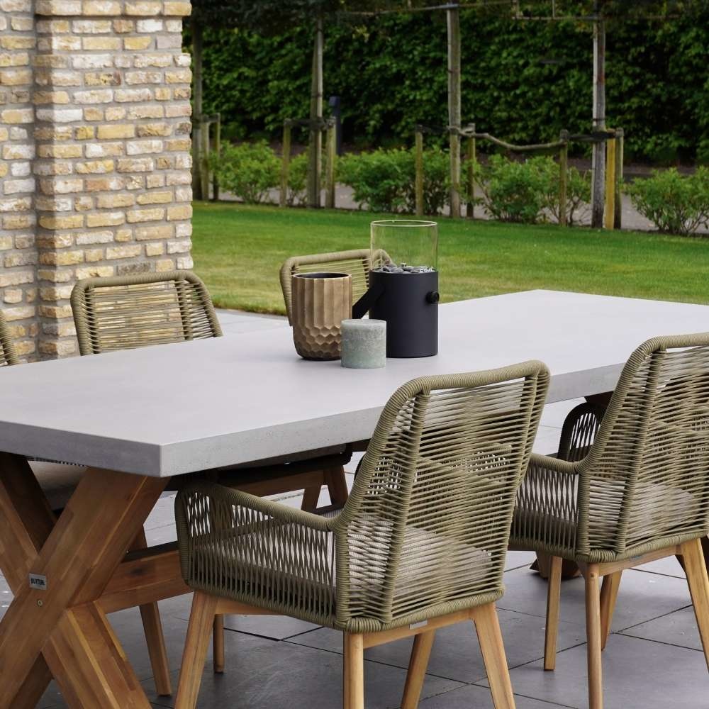 Padua dining tuinstoel | touw + hardhout | olijfgroen