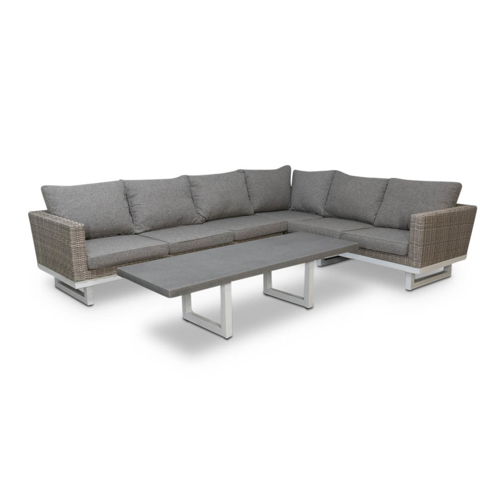 Linea hoek loungeset 6 personen | aluminium + wicker | Misty Grey | 3-delig - 298x230cm