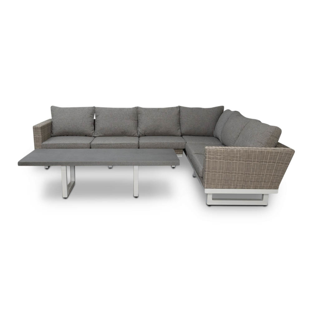 Linea hoek loungeset 6 personen | aluminium + wicker | Misty Grey | 3-delig - 298x230cm