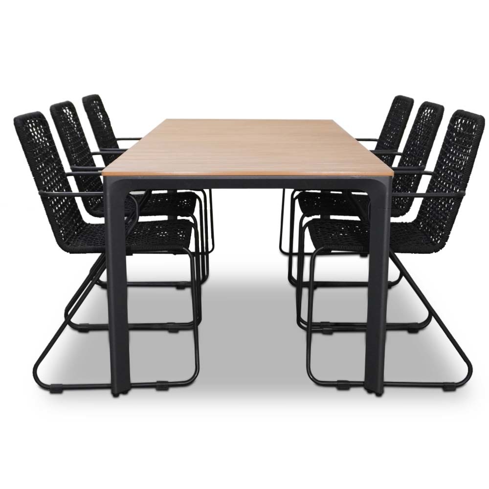 Arezzo/Mendes zwart dining tuinset 7-delig | aluminium + polywood | 200cm