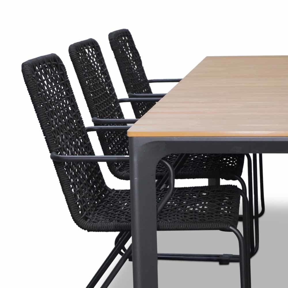 Arezzo/Mendes zwart dining tuinset 7-delig | aluminium + polywood | 200cm