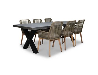 Lyon/Padua dining tuinset | 6 personen | betonlook + touw | 250cm