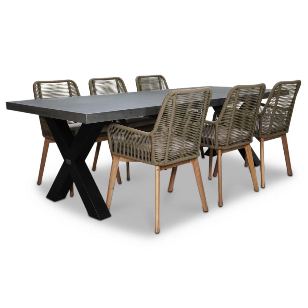 Lyon/Padua dining tuinset | 6 personen | betonlook + touw | 250cm