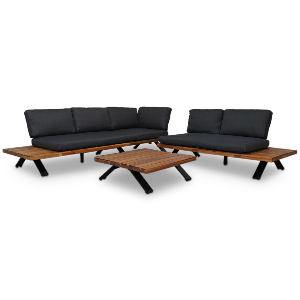 Alvor deluxe hoek loungeset 3-delig | aluminium + hardhout | 245x245cm | antraciet