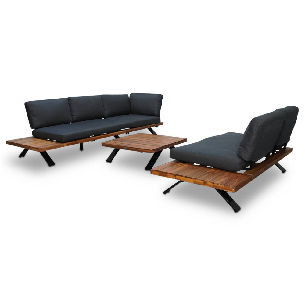 Alvor deluxe hoek loungeset 3-delig | aluminium + hardhout | 245x245cm | antraciet