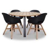 Cork/Karlstad zwart dining tuinset | 4 personen | hardhout + staal | 130cm rond