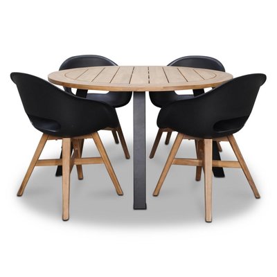 Cork/Karlstad zwart dining tuinset | 4 personen | hardhout + staal | 130cm rond