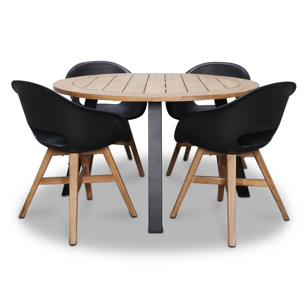 Cork/Karlstad zwart dining tuinset | 4 personen | hardhout + staal | 130cm rond afbeelding