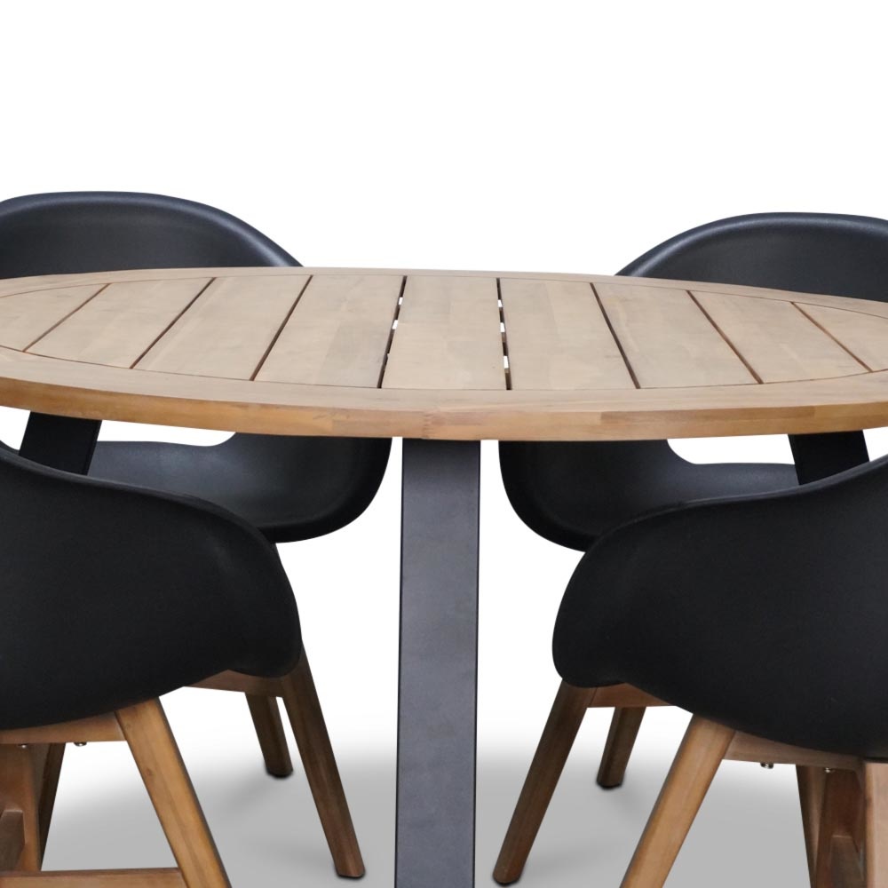 Cork/Karlstad zwart dining tuinset 5-delig | hardhout + staal | 135cm rond