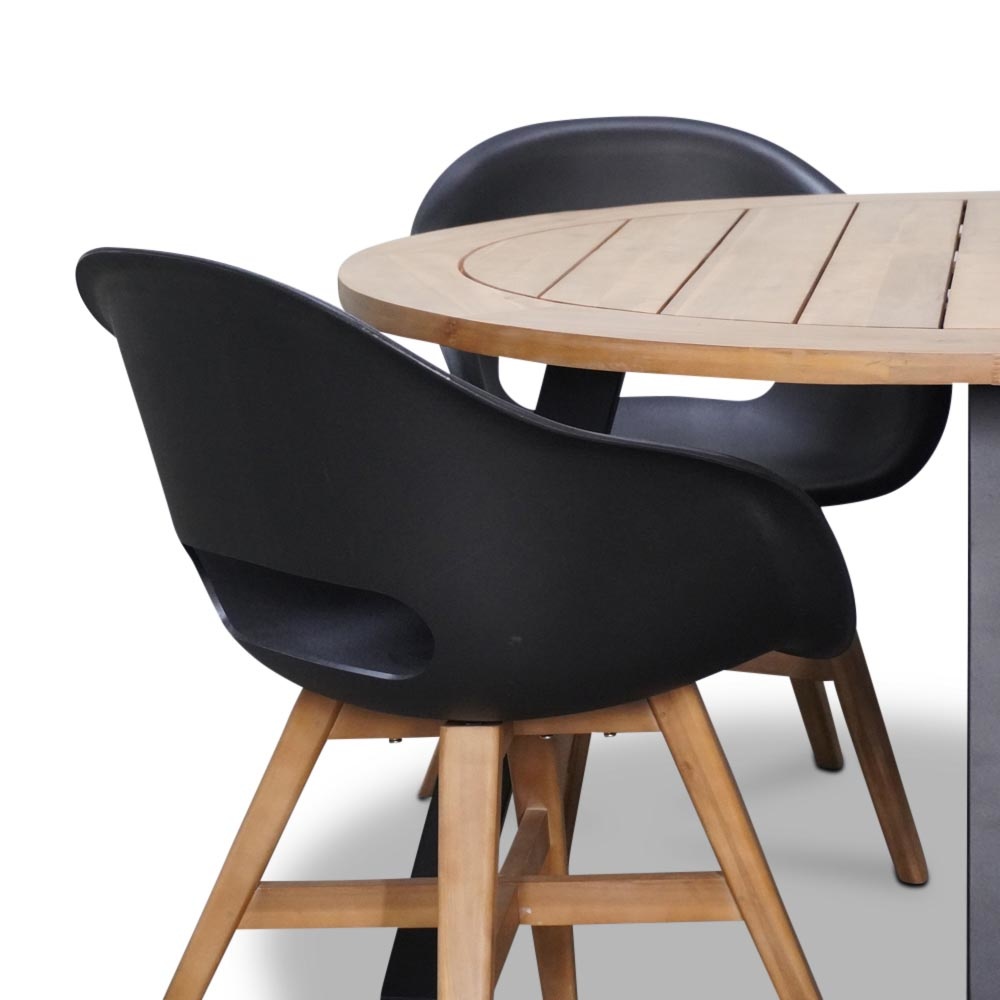 Cork/Karlstad zwart dining tuinset 5-delig | hardhout + staal | 135cm rond