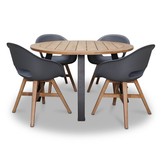 Cork/Karlstad antraciet dining tuinset | 4 personen | hardhout + staal | 130cm rond