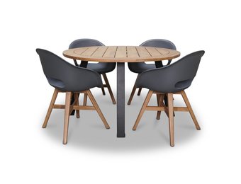 Cork/Karlstad antraciet dining tuinset | 4 personen | hardhout + staal | 130cm rond