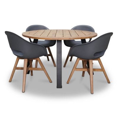 Cork/Karlstad antraciet dining tuinset | 4 personen | hardhout + staal | 130cm rond