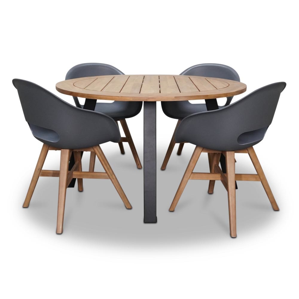 Cork/Karlstad antraciet dining tuinset 5-delig | hardhout + staal | 135cm rond