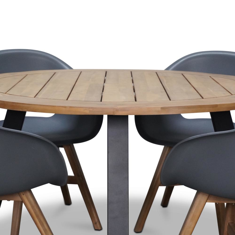 Cork/Karlstad antraciet dining tuinset 5-delig | hardhout + staal | 135cm rond