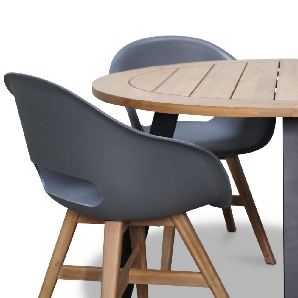 Cork/Karlstad antraciet dining tuinset 5-delig | hardhout + staal | 135cm rond