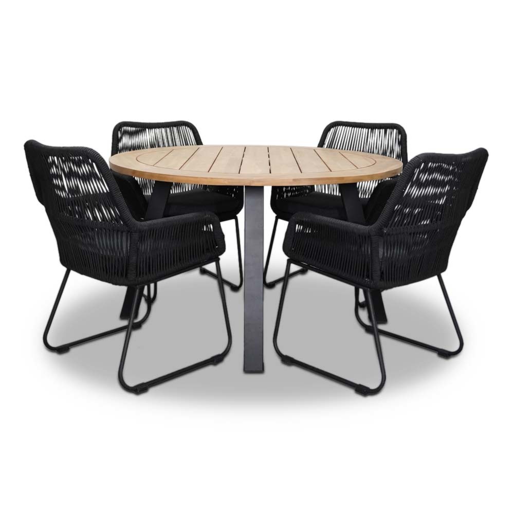 Cork/Chester zwart dining tuinset 5-delig | rope + aluminium | 135cm rond
