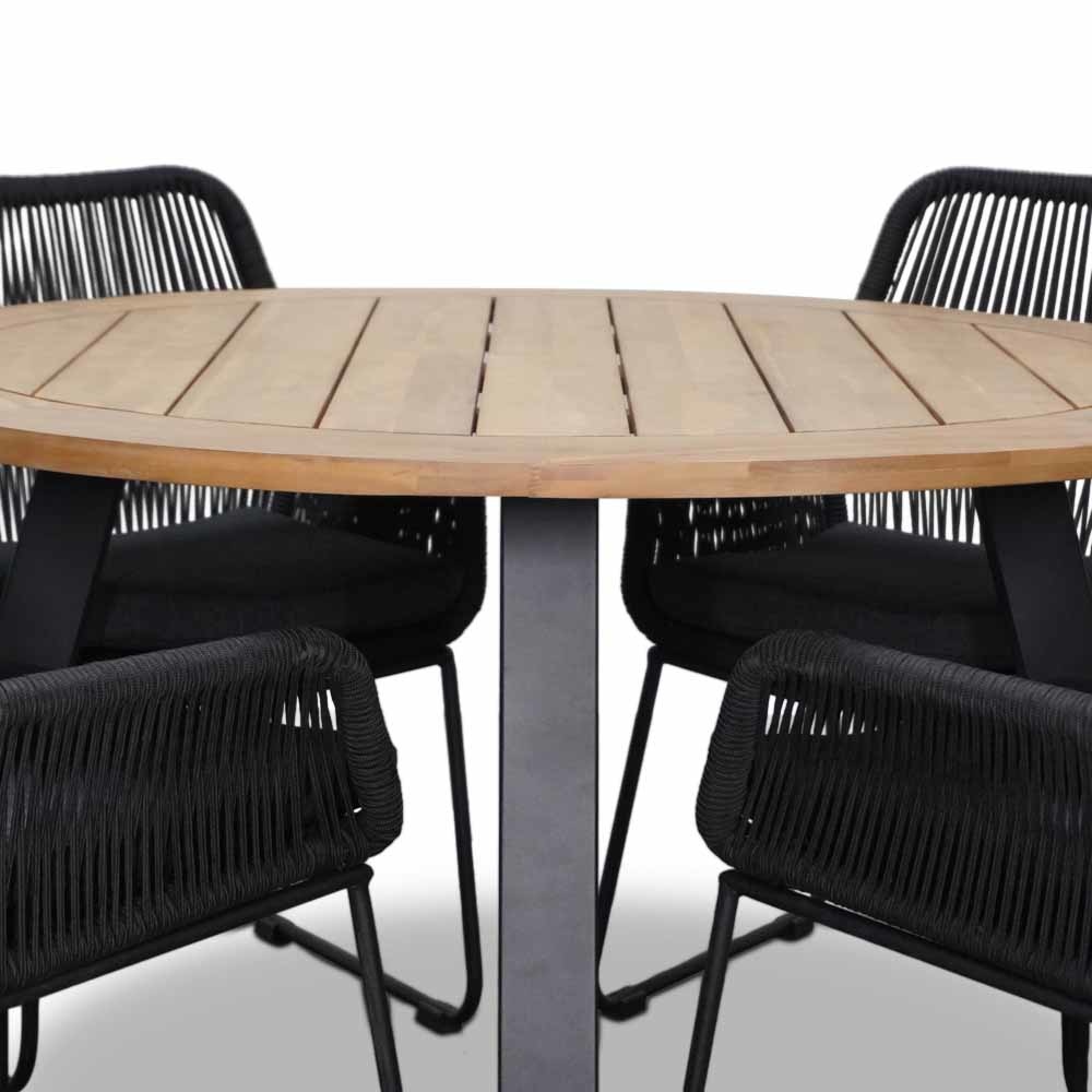 Cork/Chester zwart dining tuinset 5-delig | rope + aluminium | 135cm rond