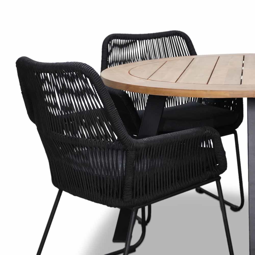 Cork/Chester zwart dining tuinset 5-delig | rope + aluminium | 135cm rond