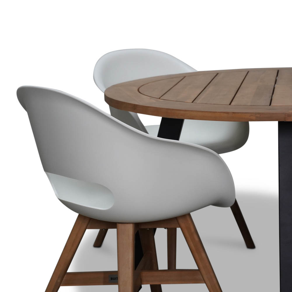 Cork/Karlstad wit dining tuinset 5-delig | hardhout + staal | 135cm rond