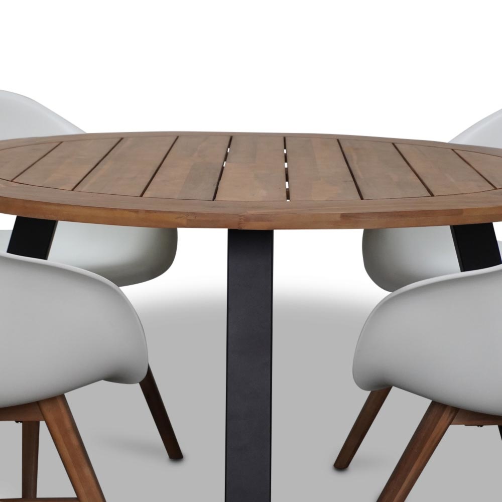 Cork/Karlstad wit dining tuinset 5-delig | hardhout + staal | 135cm rond