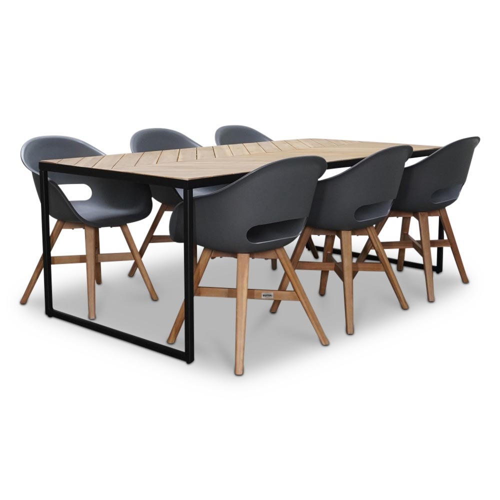 Kampa/Karlstad antraciet dining tuinset 7-delig | hardhout + staal | 210cm
