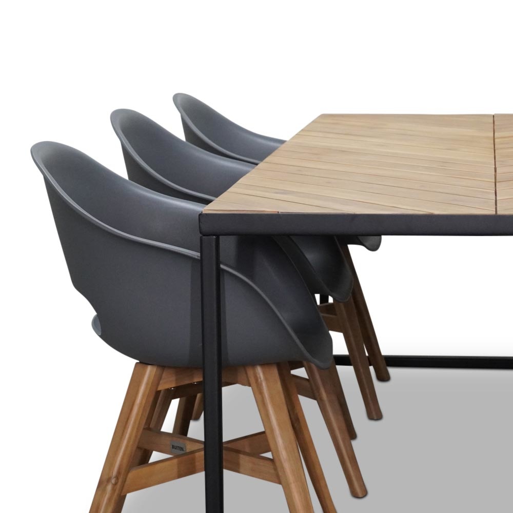 Kampa/Karlstad antraciet dining tuinset 7-delig | hardhout + staal | 210cm