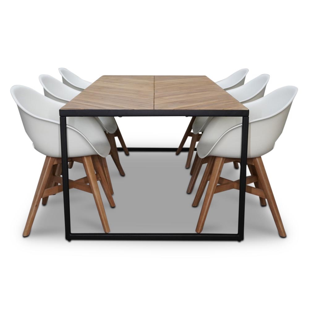 Kampa/Karlstad wit dining tuinset 7-delig | hardhout + staal | 210cm
